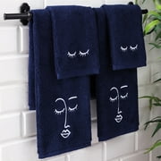 UpThrone 100% Turkish Cotton Benzoyl Peroxide Resistant 4 Piece Makeup & Face Towel Set with Hanging Loops - Navy Blue