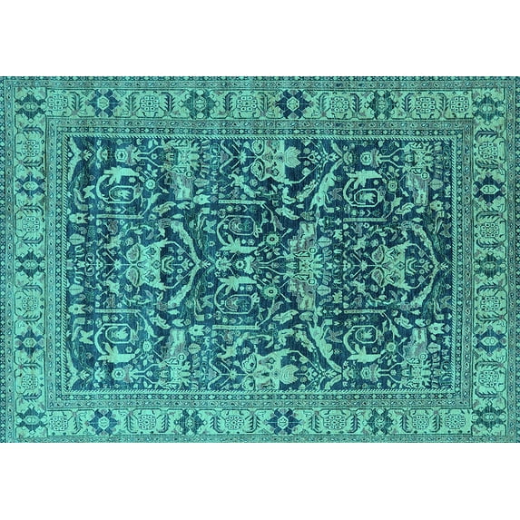 Ahgly Company Machine Washable Indoor Rectangle Oriental Turquoise Blue Traditional Area Rugs, 7' x 10'