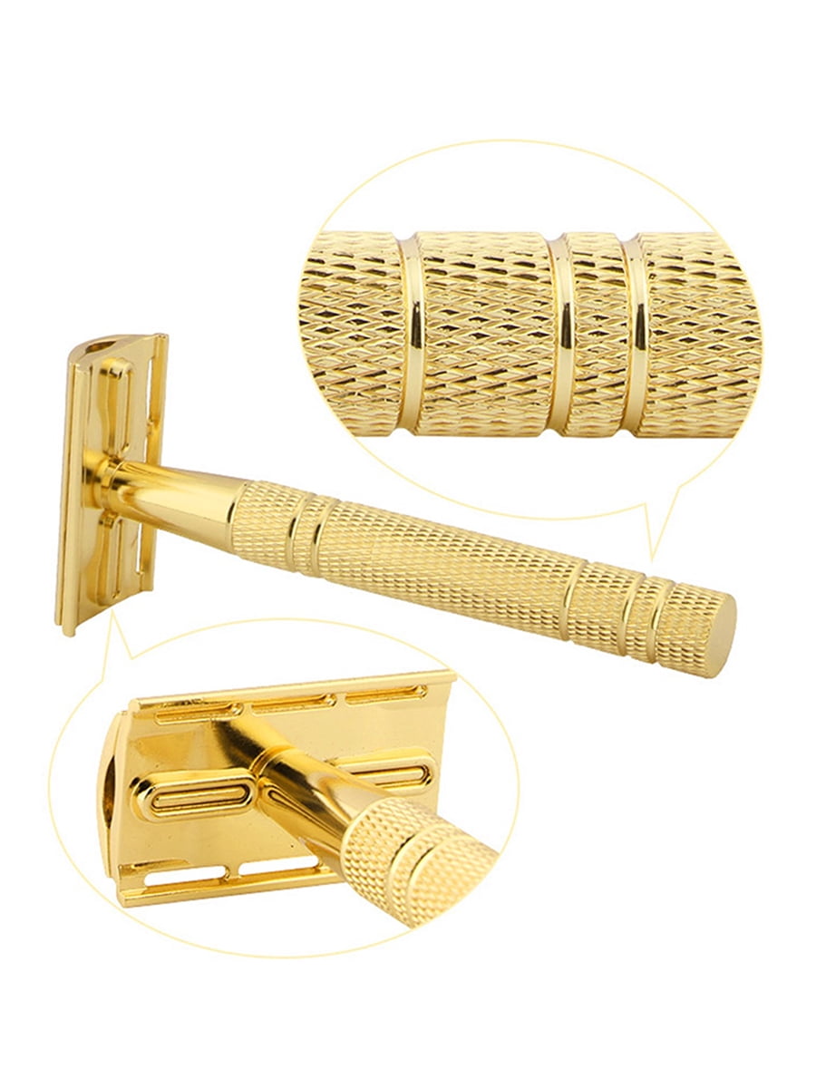 Waysh Luxe Gold Classic Wet Shave 20 Blade Safety Razor Kit with Stand, Gold