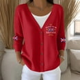 thumbnail image 2 of Wang6 Womens Lightweight Plus Size Cardigans Sweaters Trendy Long Sleeve Open Front Button down Knit Sweater Fall V Neck American Flag Printed Outwear Tops Red XXL, 2 of 4