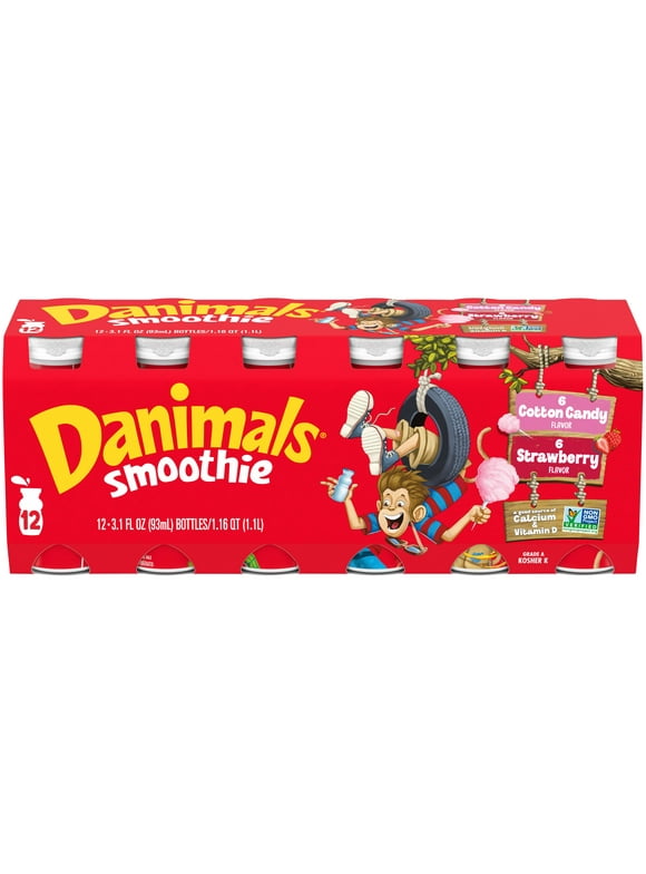 Danimals Strawberry Explosion & Cotton Candy Variety Pack Smoothies, 3.1 Oz. Bottles, 12 Count