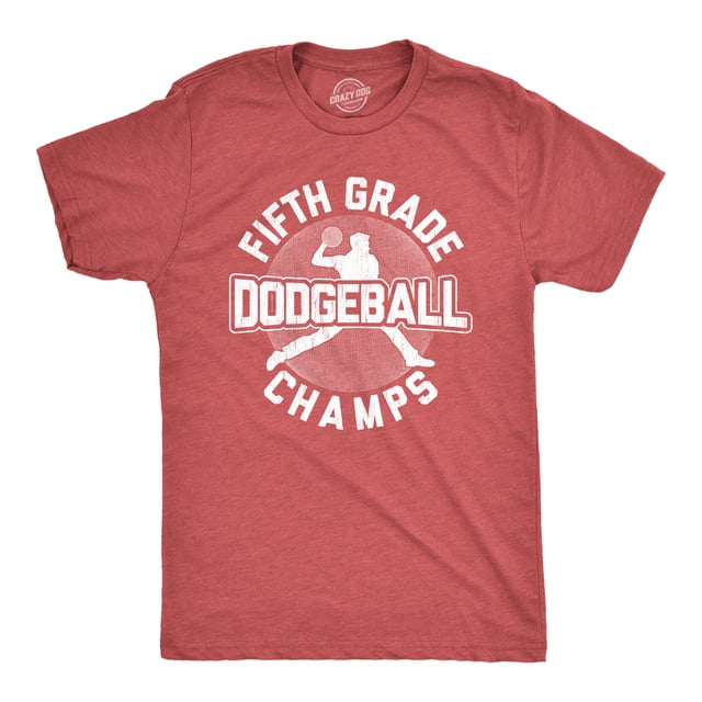 Mens Fifth Grade Dodgeball Champs T shirt Funny Vintage 80s Gym Cool Graphic Tee (Heather Red) - 5XL