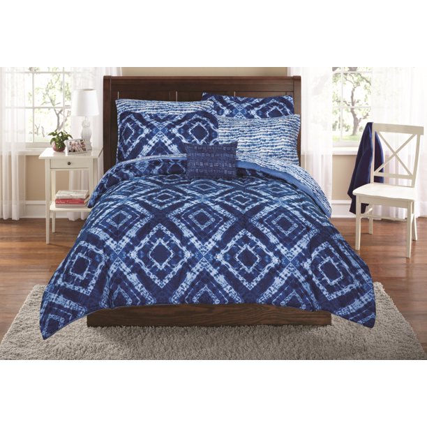 Mainstays Diamond Tie Dye Bed in a Bag Coordinating Bedding Set