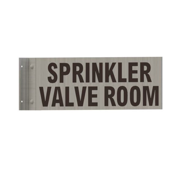 Sprinkler Valve Room Sign -Two-Sided/Double Sided Projecting, Corridor and Hallway Sign (Aluminum, Silver, 4x12 Inch)-The Hallway Line(ref062022)