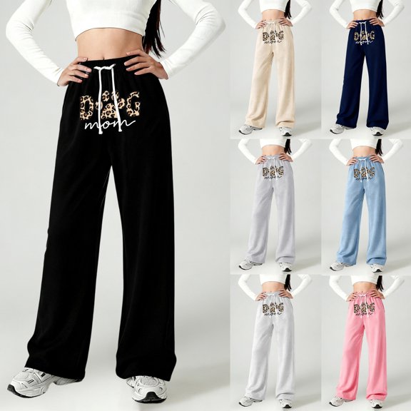 Shadoumai Letter Print Girls Casual Wide Leg Pants Loose Fit Lightweight Knit Sweatpants Comfortable Trousers For Teen Youth Children Fashion Daily Wear,Uniform Pants for Girls 13-14 Years