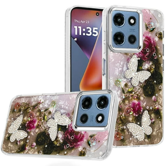 For Motorola Moto G 5G 2025 Epoxy Glitter Butterfly Ornaments Design HQ Metal Buttons Hybrid - 3