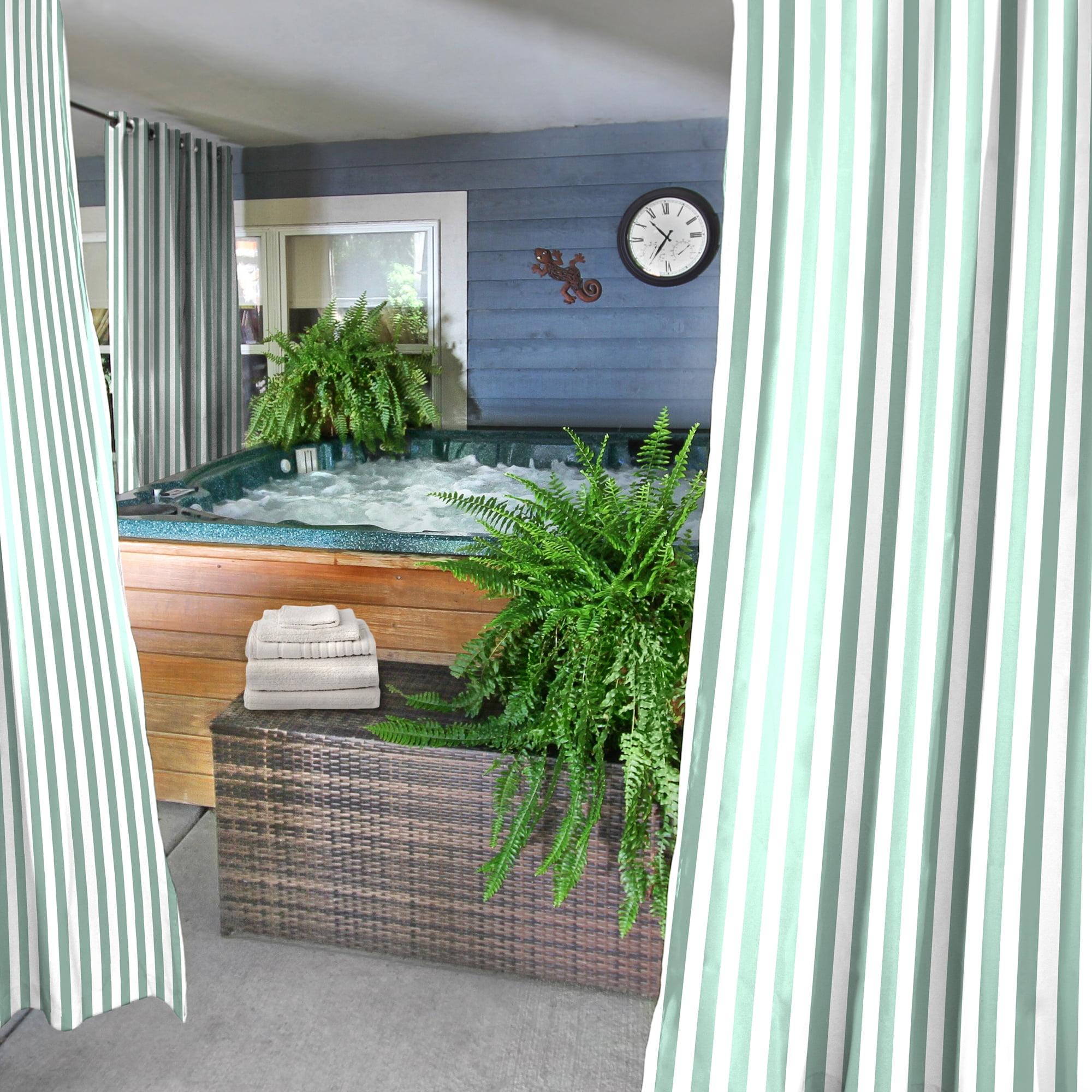 Jordan Manufacturing 54" x 96" Spa Mint Green Stripe Grommet Semi-sheer Outdoor Curtain Panel