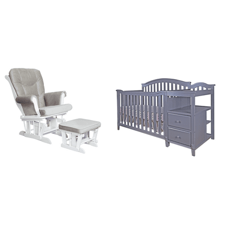 Athena Kali 4 In 1 Crib And Changer With Sleight Glider Chair And Ottoman Gray