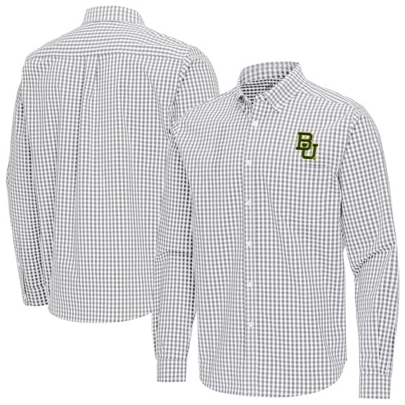 Men's Antigua Gray Baylor Bears Ellis Woven Tri-Blend Long Sleeve Button-Down Shirt