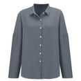 thumbnail image 4 of Tiqkatyck Womens Summer Tops for Women Trendy Women's Single Breasted Pleated Lapel Collar Shirt Women's Solid Color Sleeve Top Linen Shirts for Women Going Out Button Down Shirt Grey XXXL, 4 of 9