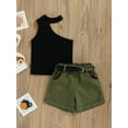 thumbnail image 6 of Mevireiy 3 Pcs Toddler Baby Girls Outfits Sleeveless Ribbed Knit Halter Tops Shorts Waist Bag, 6 of 7