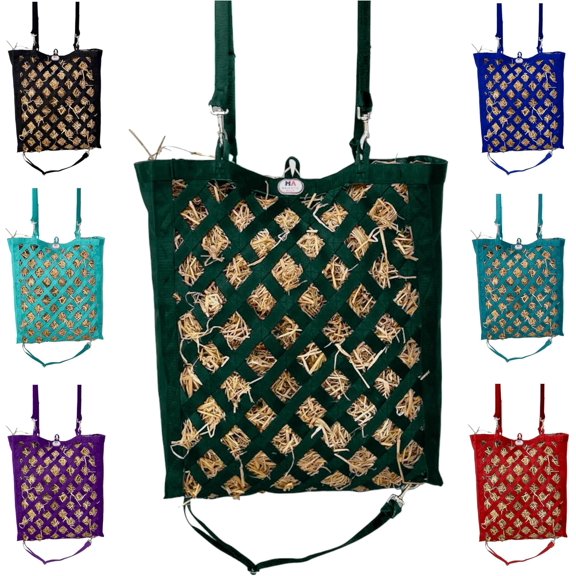 Majestic Ally Premium Nylon Hay Bag for Horses and Livestock, Simulates Grazing, Slow Feeding, Heavy-Duty PP Webbing,Quick-Adjust Straps, Small Hole for Digestion, Multiple Colors