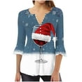 thumbnail image 2 of Yufatyle Women's 3/4 Sleeve Button-Up V-Neck Shirts Fashion Christmas Tops for Women Xmas Print Pullover Tunics Dressy Tee L, 2 of 4