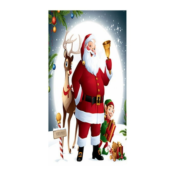 Christmas Party Door Curtain Tapestry Cloth Material Double-Sided Washable Foldable with Door Sticker Kit for Holiday Courtyard Front Door Home Decoration Photo Taking