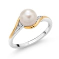 thumbnail image 3 of Gem Stone King Cultured Freshwater Pearl and Lab Grown Diamond Ring for Women | 925 Sterling Silver and 10K Yellow Gold | Pearl: 7-7.5MM | Wedding Engagement Anniversary Promise Ring | Size 5, 3 of 5