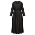 thumbnail image 6 of Aimik Women's V-Neck Long Sleeve Polka Dot Maxi Dress Elastic Waist Side Slit Flowy A-Line Swing Dress, 6 of 6