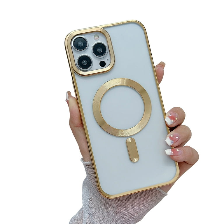 for iPhone 12 Pro Max Magnetic Case MagSafe Support, iPhone 12 Pro Max Case  Built-in Camera Protector Plating Gold Soft Silicone TPU Slim Case for