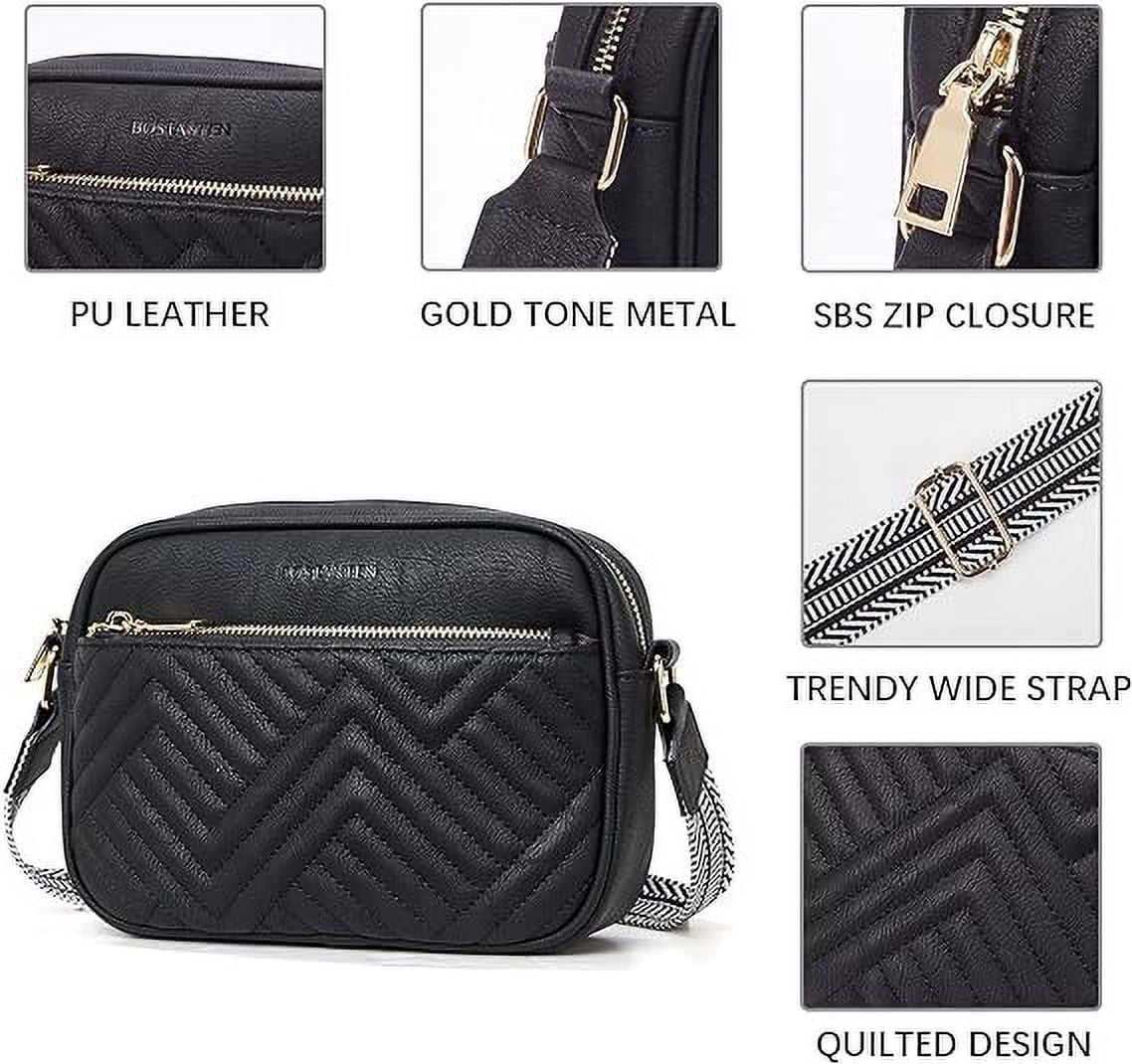 Gomayee Quilted Crossbody Bags for Women Vegan Leather Purses Small Shoulder Handbags with Wide Strap