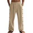 thumbnail image 2 of TANBOM Men's Wide-Leg Straight Casual Pants Drawstring Side Buttons Khaki 1-Pack XL, 2 of 4