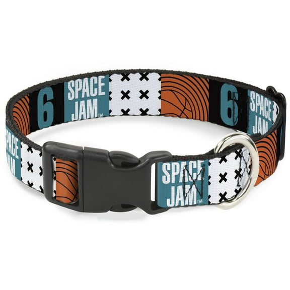 Looney Tunes Pet Collar, Dog Collar Plastic Buckle, Space Jam 2 Number 6 Blocks Multi Color, 7 to 8.5 Inches 0.5 Inch Wide