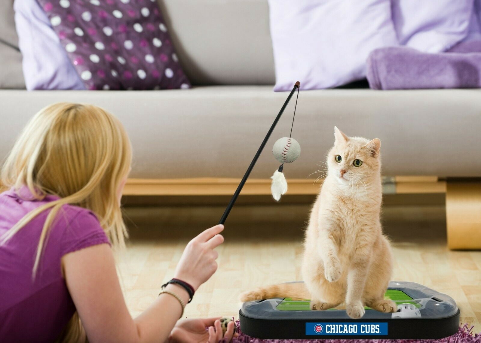 MLB Chicago Cubs CAT Scratcher Mat Toy with Catnip Plush & Feather Cat Toy 5-in-1 Kitty Toy