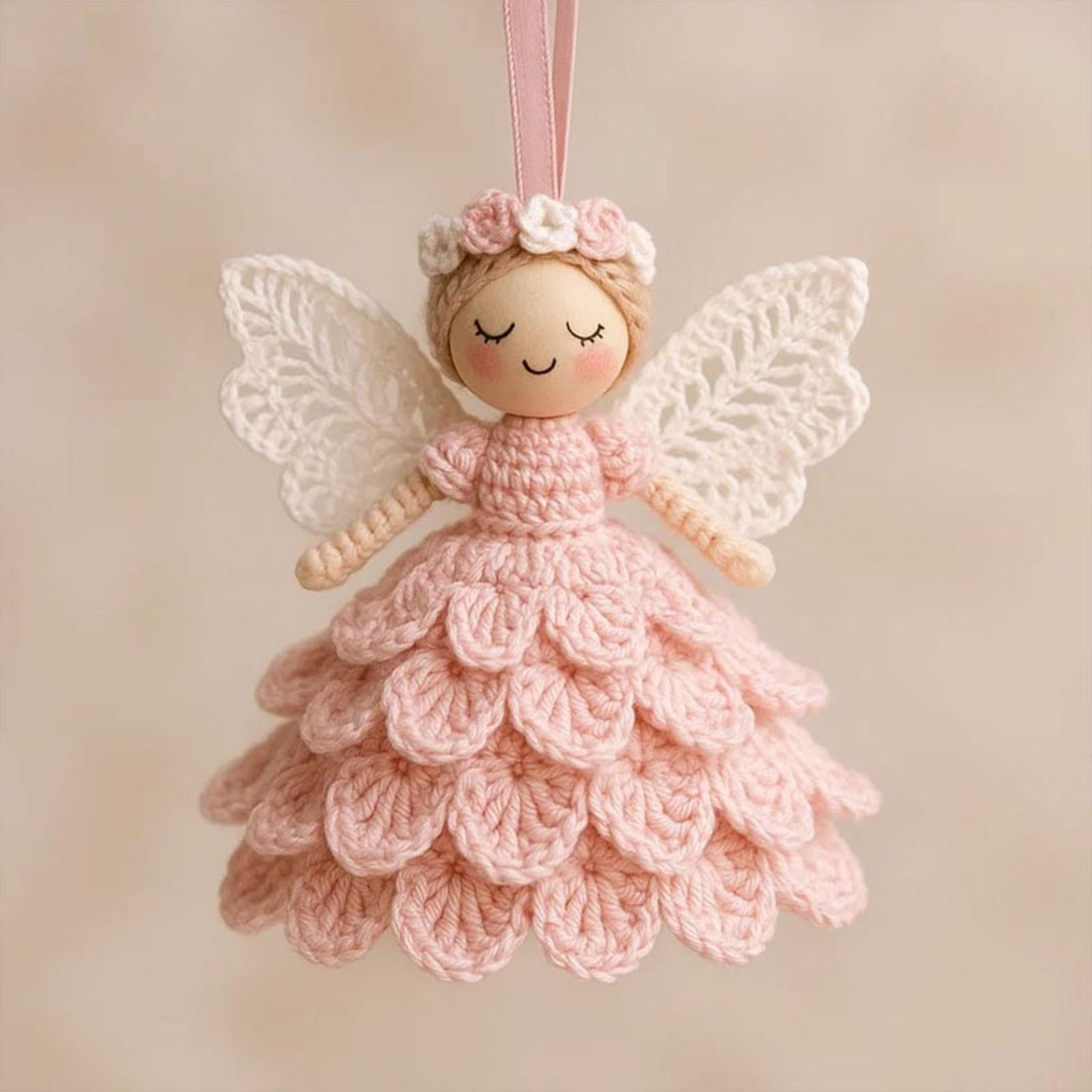 Christmas Crochet Angel Ornament Craft Kit - Cute Soft Knitted Yarn Pendant, Complete DIY Decor Set for Christmas Tree, Handmade Accessories for Personalized & Wall Decor, Pink, 5.91in