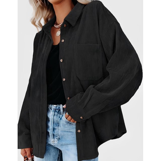 Camisa lisa de mujer, camisa de pana, blusa túnica con cuello en V