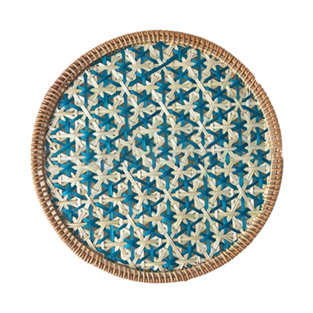 Mantel individual tejido redondo, mantel individual tejido a mano, 11,8 pulgadas, mantel de mesa de geometría rústica para mesa de patio, comedor, coc Estilo B