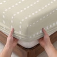 thumbnail image 3 of Full Size Fitted Sheet Set - Beige Retro 3 Piece Bedding Sets 16" Deep Pocket Fitted Sheet with 2 Pillowcases, Farmhouse Geometric Vertical Stripes Modern Brushed Microfiber Hotel Luxury Bed Sheets, 3 of 9
