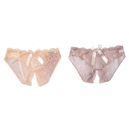 (2-Pack) 2025 New Lace Low Waisted Cotton Lace Panties Bikini Underwear for Women with Blouse for New Year Eve High Value Be Careful of Machine Opening Crotch Triangle Pants