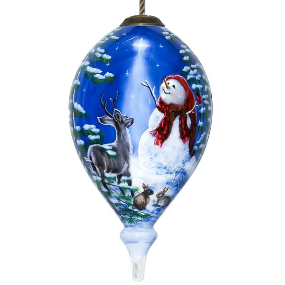 Starry Heaven and Snowman Hand Painted Mouth Blown Glass Ornament