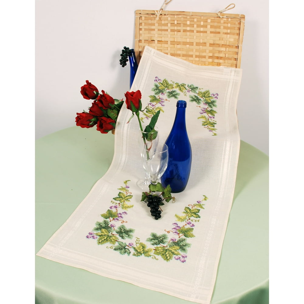 Vervaco Cross Stitch Table Runner Kit Floral Wreath 16" x 40" Walmart