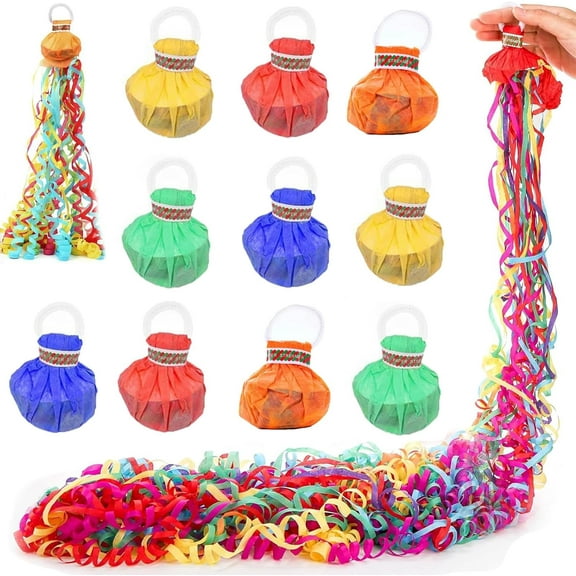 10pcs Colorful Streamer Poppers, No Mess Multi-Color Paper Crackers, Hand Throw Confetti Streamers for Birthday, Wedding, Party Celebrations