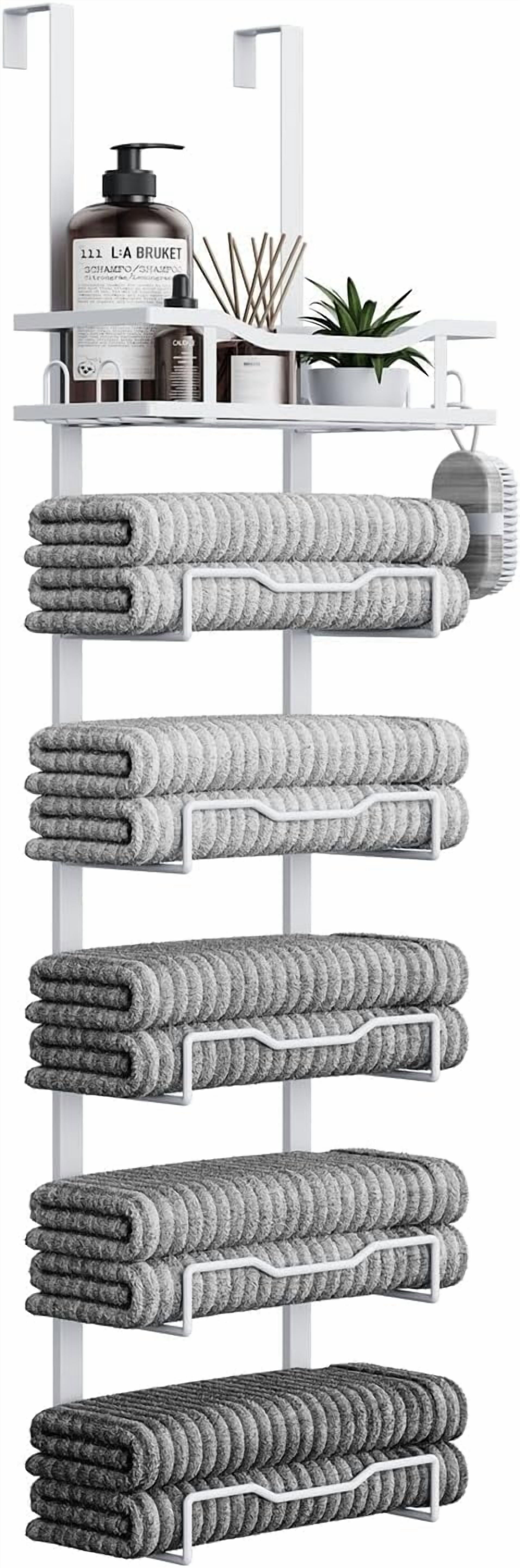 Hanging Towel Racks for Bathroom No Drill - 6-Tier Over The Door Bath Towel Storage Organizer for Small Bathrooms - Tiered Back of Door Towel Holder Hanger for Rolled Towels