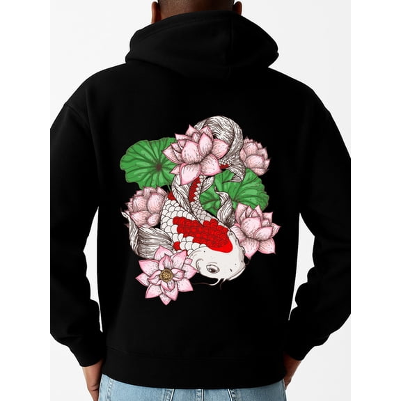 Koi Lotus Hoodie graphic hoodies fishing for men hoodies black Warm and lightweight, suitable for winter sports and casual wear vintage for men funny fishing