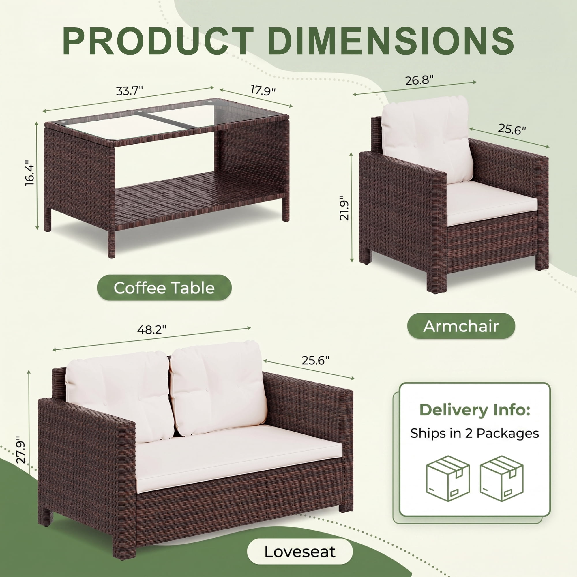 Lacoo 4 Pieces Patio Furniture Sets Rattan Chair Wicker Conversation Sofa Set Outdoor Tble and Chairs for Backyard Porch Garden Poolside Balcony, White