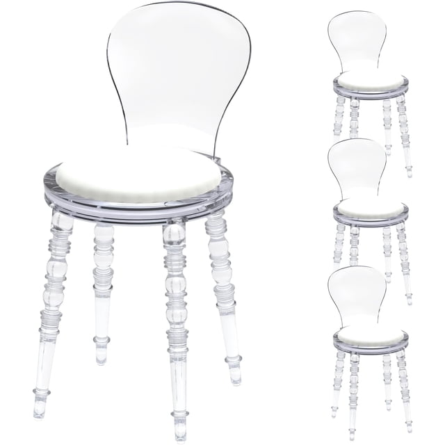 Fohfurniture Sillas de Comedor Transparentes Set de 4, Policarbonato con Cojín , Estilo Ghost Moderno para Cocina, Sala o Eventos
