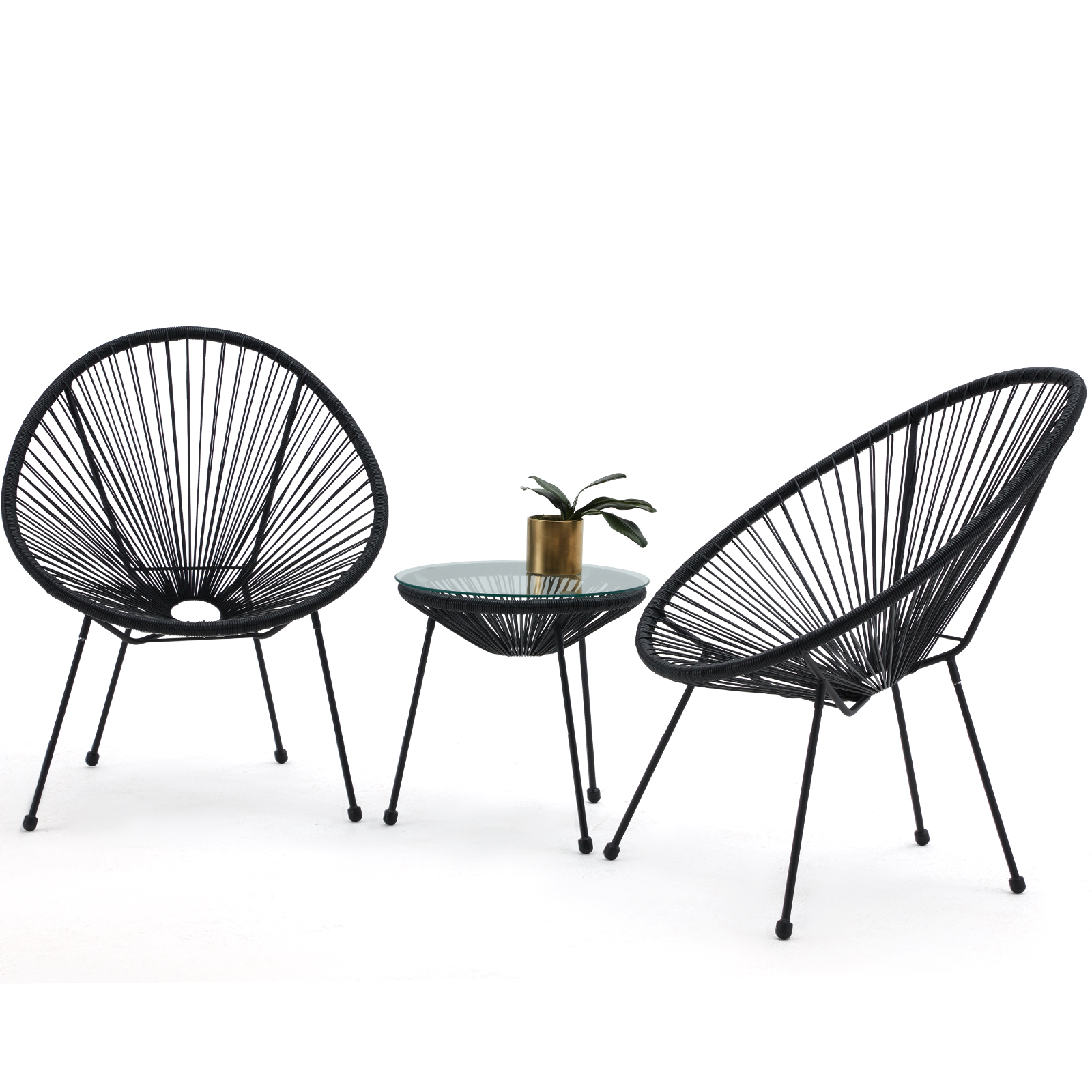 AVAWING 3 Piece Outdoor Wicker Chairs Patio Rattan Acapulco Chairs Set