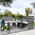 thumbnail image 5 of Walsunny Outdoor Patio Rattan Wicker Furniture Conversation Set 4 Piece with Cushions Tempered Glass Tabletop,White, 5 of 11
