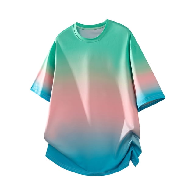 Ceisia Gradient Color T-Shirt Men's Relaxed Fit Short Sleeve Casual Pullover Top Pink XXL Gifts