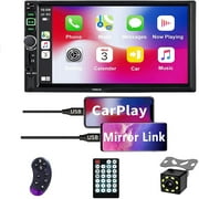 SANPTENT Double Din Car Stereo Audio Receiver Compatible with Apple Carplay and Android Auto, 7-inch HD Touchscreen with Voice Control, Mirror Link, Backup Camera, SWC, Bluetooth, AM/FM, USB/AUX Port