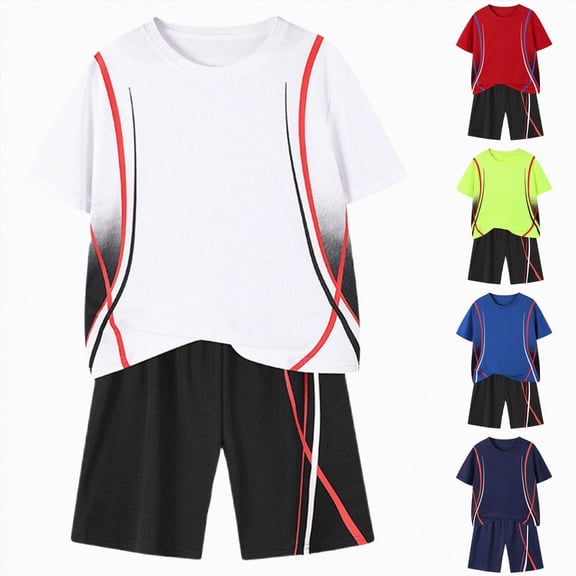 Gubotare Boys Quick Dry Athletic Short-Sleeve T- Shirt and Active Mesh Shorts Set (White, 9-10 Years)