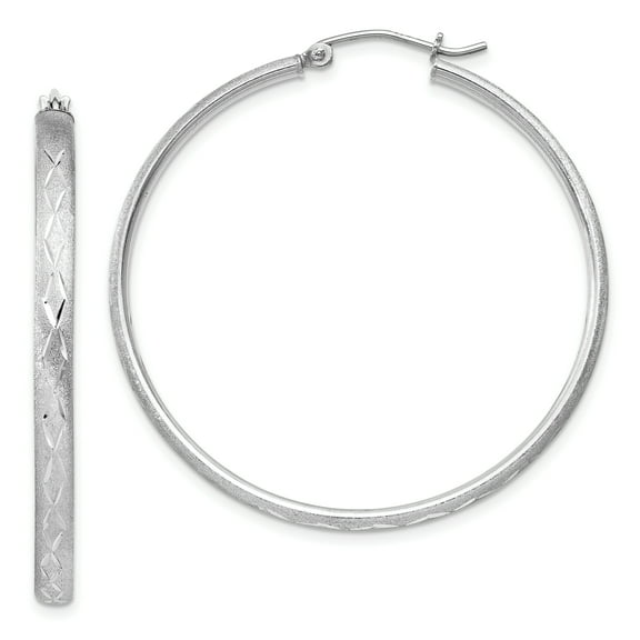 Primal Silver Sterling Silver Rhodium-plated Satin Diamond-Cut Hoop Earrings