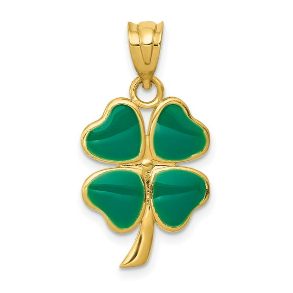 14k Yellow Gold Enameled Four Leaf Clover Pendant Charm