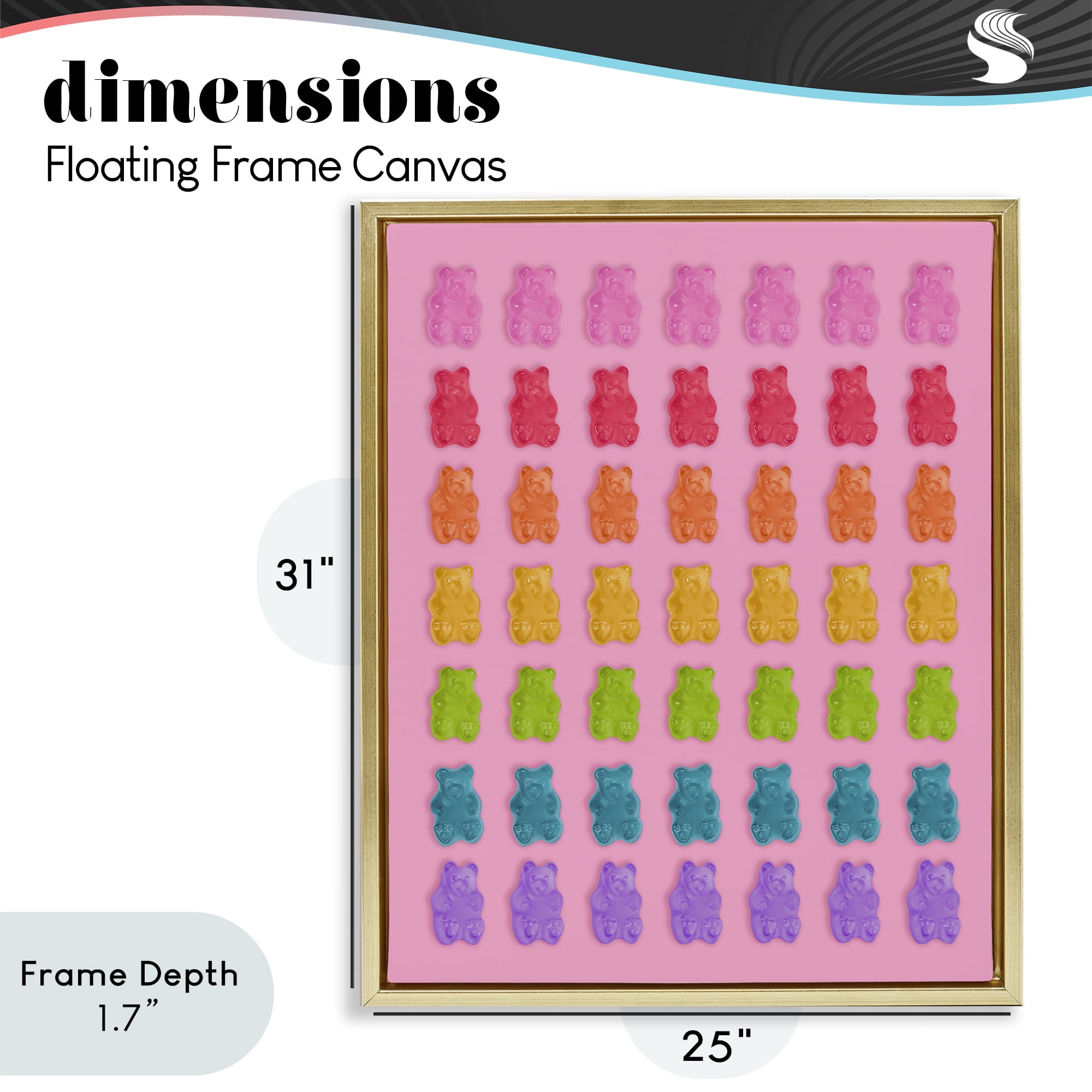 Stupell Industries Rainbow Candy Bears on Pink Gold Framed Floater Canvas Wall Art, design by LISH Creative
