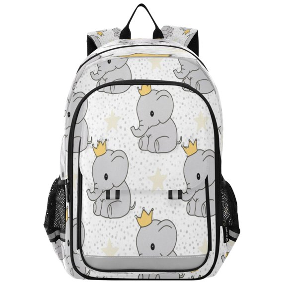 School Backpack for Teens 17L Lightweight Bookbag with Reflective Strips Little Elephant with A Crown