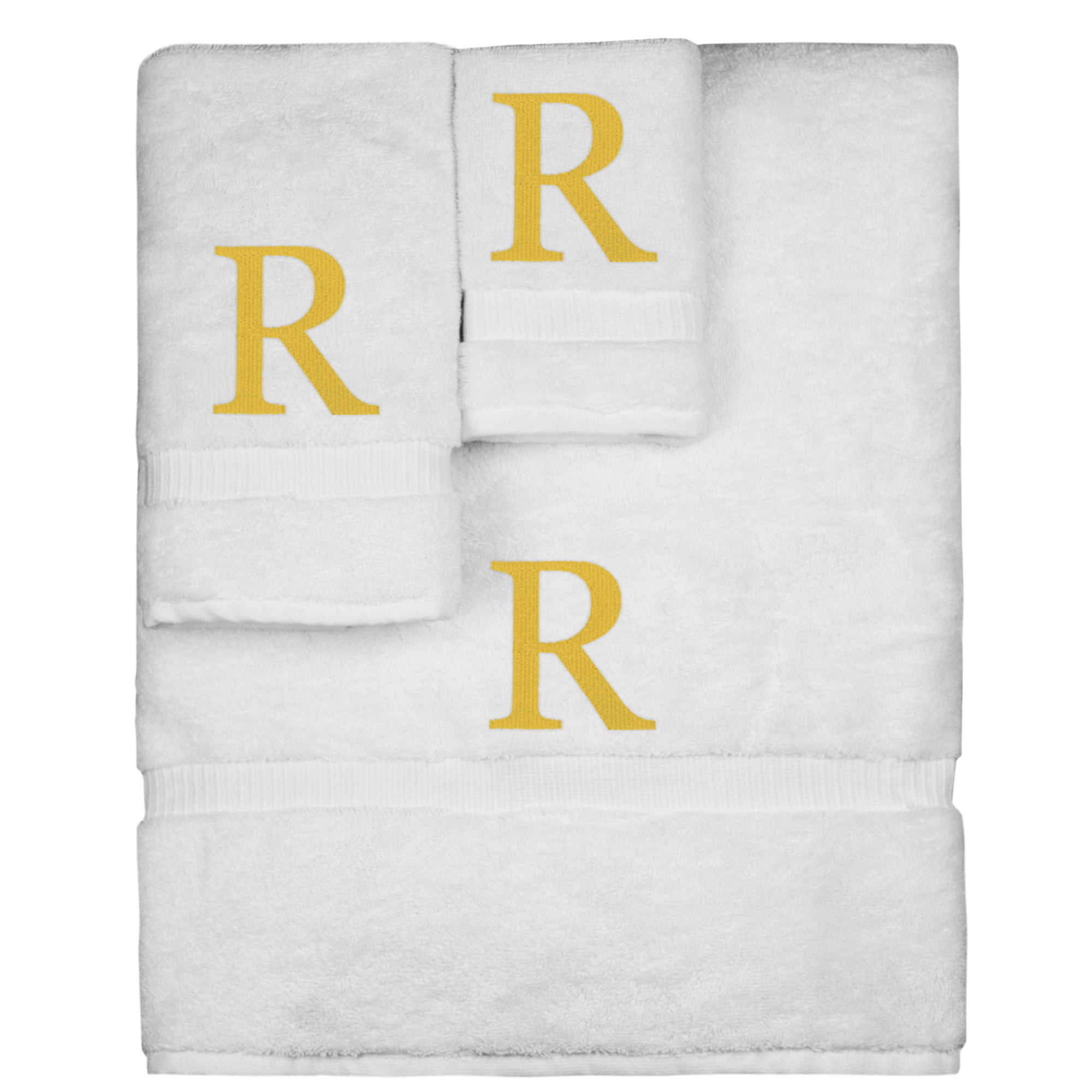 3 Piece Letter R Monogrammed Bath Towels Set, White Cotton Bath Towel, Hand  Towel, and Washcloth with Blue Embroidered Initial R for Wedding Gift