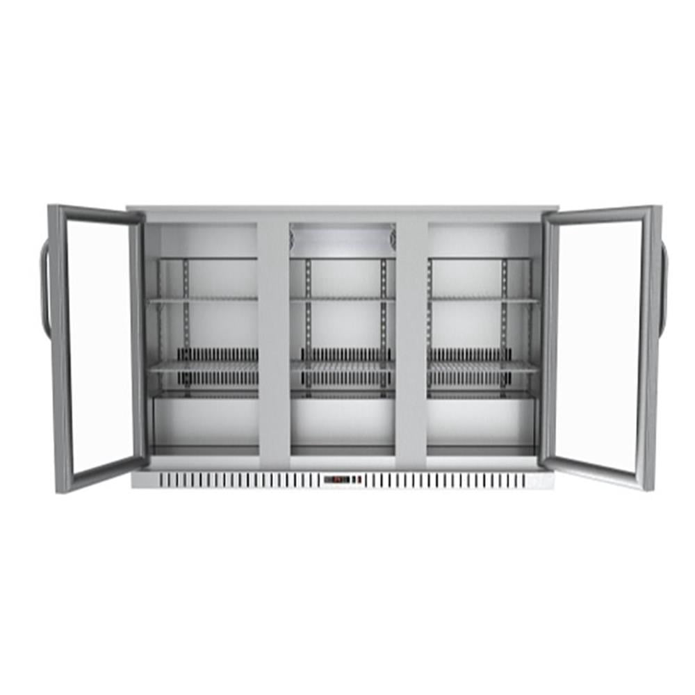 Pemberly Row 3-Door Stainless Steel Back Bar Cooler Refrigerator in Silver