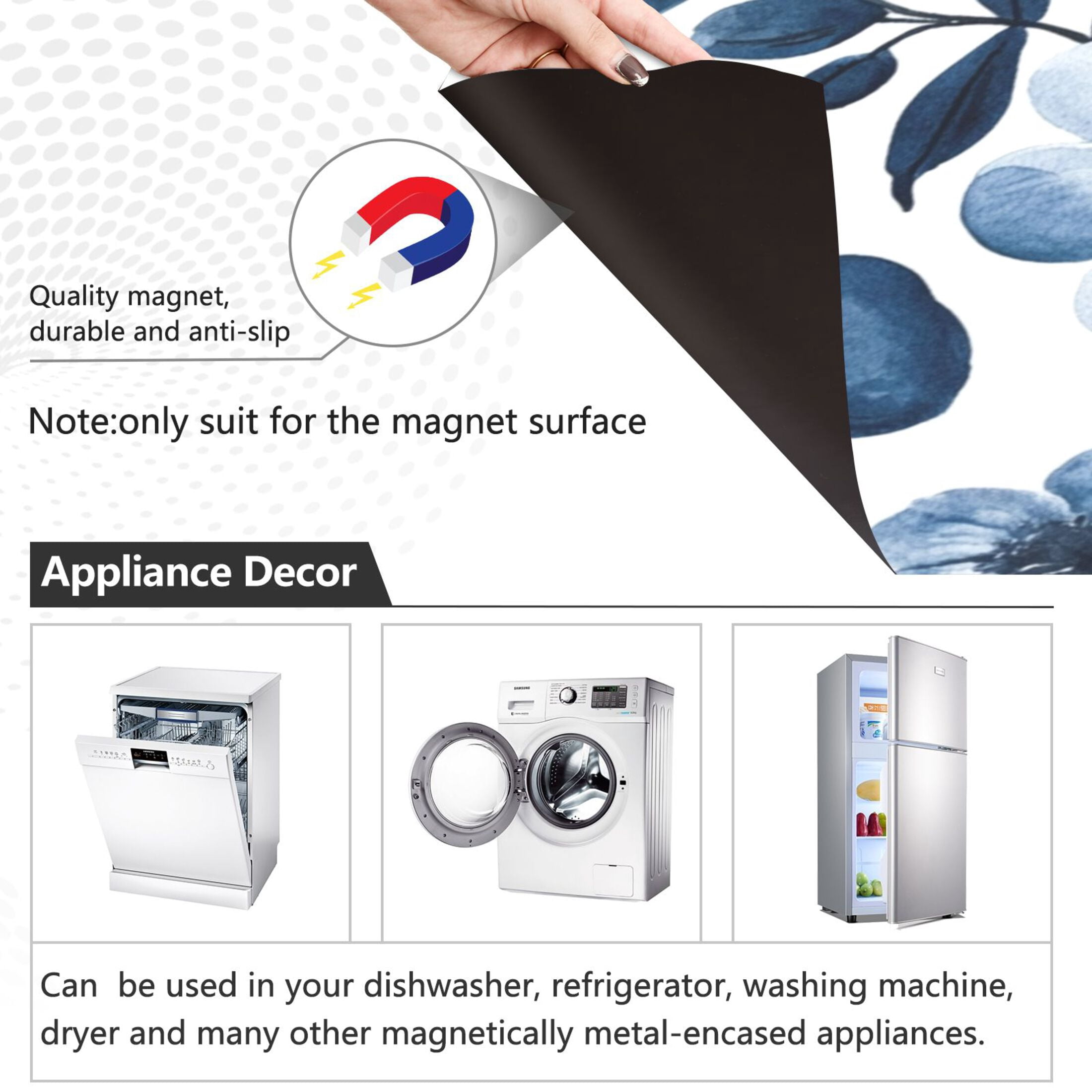 Dishwasher Magnetic Sticker 23x26 Inch Refrigerator Magnetic Sticker Washing Machine Magnetic Sticker Kitchen Panel Magnetic Sticker Home Decor Beautiful Navy Flowers