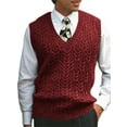 thumbnail image 1 of MAWCLOS Mens Sweaters Sleeveless Sweater Vest Cable Knit Pullover Men Loose Jumper Tops Party Wine Red S, 1 of 4